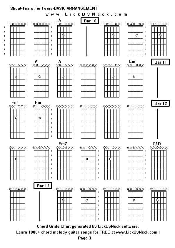 Chord Grids Chart of chord melody fingerstyle guitar song-Shout-Tears For Fears-BASIC ARRANGEMENT,generated by LickByNeck software.